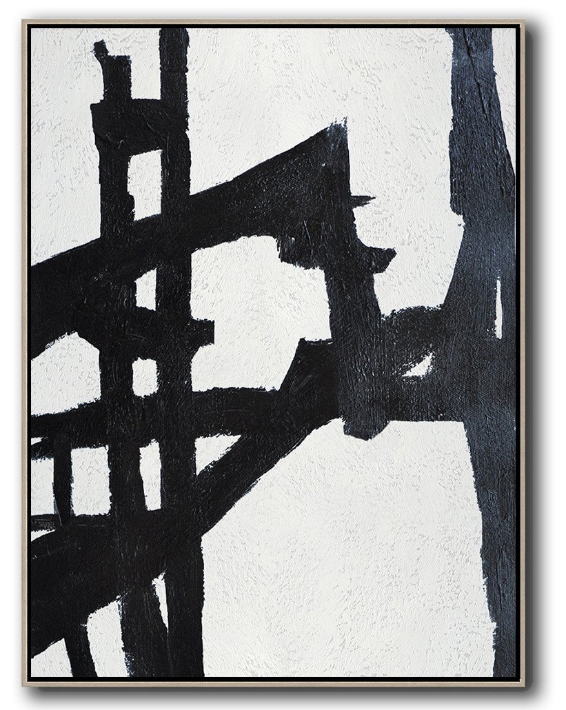 Hand-Painted Black And White Minimalist Painting On Canvas - Print My Photo On Canvas Single Room Large